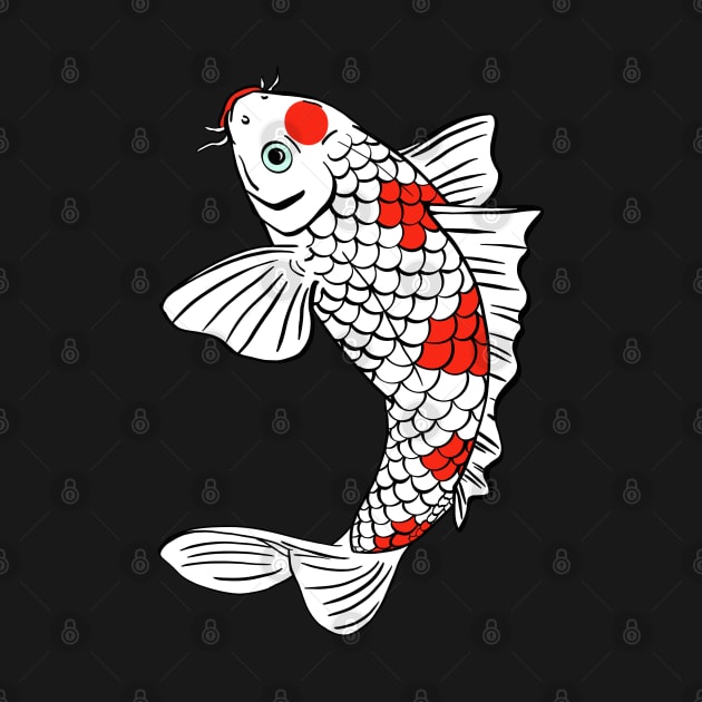 Jumping Koi Carp Fish with Red White Scales and Green Eyes by Koiartsandus