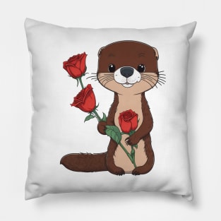 Otter with Roses Pillow