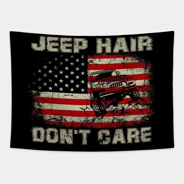 Jeep Hair Don't Care American Flag Jeep Jeeps Lover Tapestry by Jane Sky