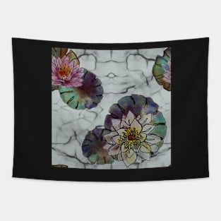 Lotus flowers White Marble Tapestry