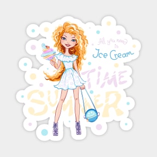 Cute fashionable girl with Ice Cream Magnet