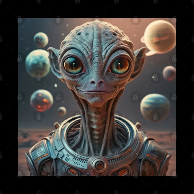 Extraterrestrial alien portrait smiling grey with ears by VioletAndOberon