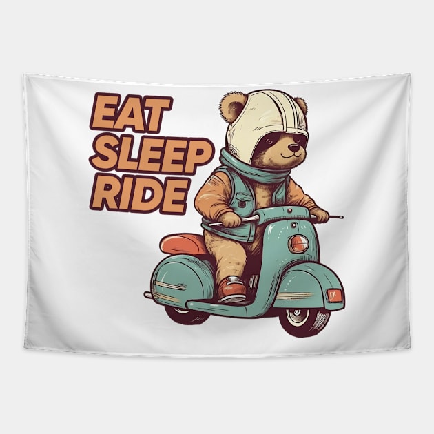 A cute teddy bear riding scooter bike Tapestry by AestheticsArt81