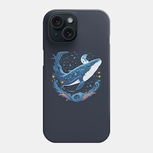 Blue Whale at Night Time Phone Case by ElMass