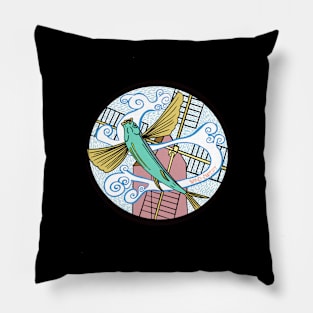 Art Nouveau Flying Fish and Windmill Pillow