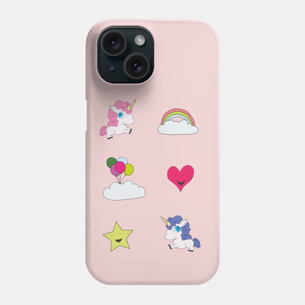 Cute unicorns, clouds, stars and hearts Phone Case by DiegoCarvalho