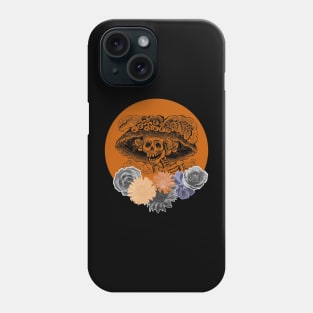 Halloween, Classic La Catrina, Black and Orange with Flowers Phone Case