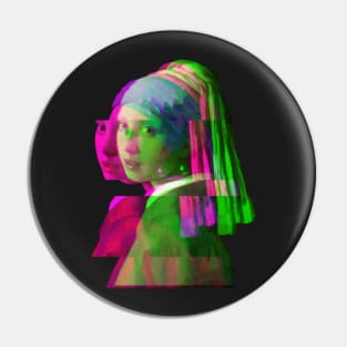 Girl with a Pearl Earring - Glitch Vaporwave Trippy Art Pin