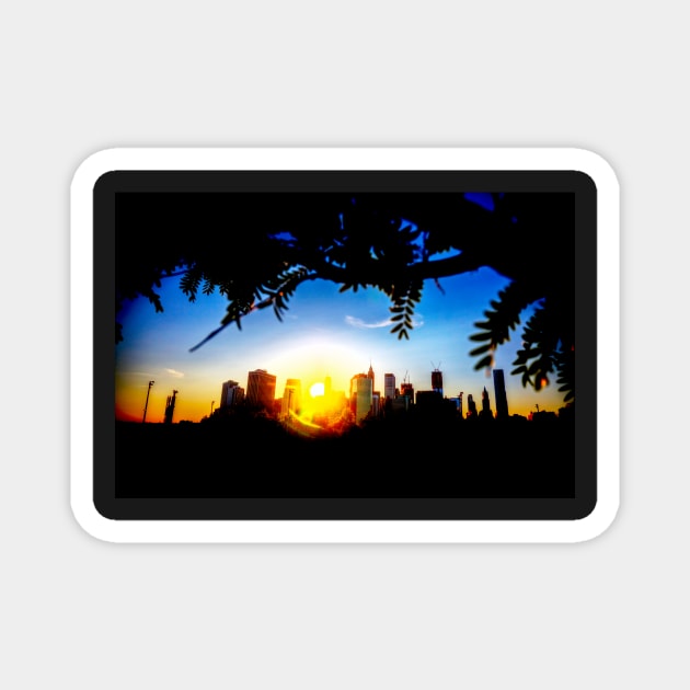 Manhattan Skyline Sunset Magnet by tommysphotos