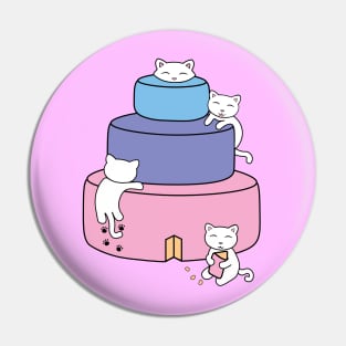 Cats climbing on a colorful happy birthday cake Pin