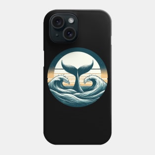 Hand drawn whale tail Retro ocean waves Phone Case