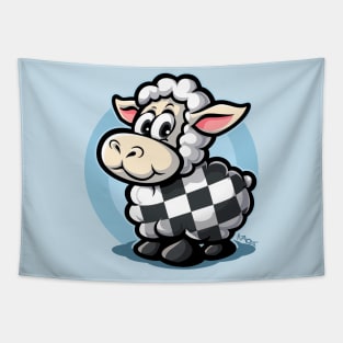 checkered pattern racing flag cartoon sheep Tapestry