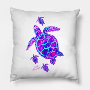 Sea Turtle with babies pink and blue Pillow