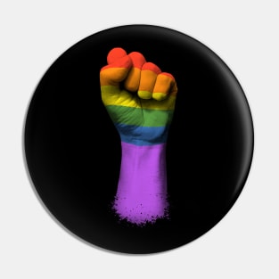 Gay Pride Rainbow Flag on a Raised Clenched Fist Pin