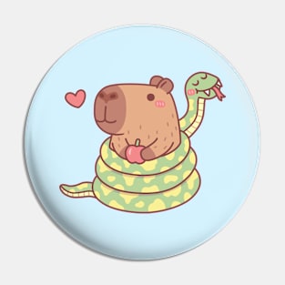 Funny Snake Wrapped Around Capybara Pin