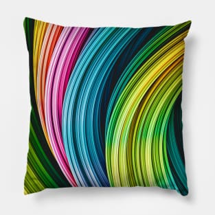 Green, Blue, Pink and Orange Colorful Abstract Art Strands Pillow