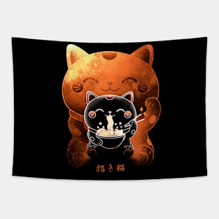 Negative Kawaii Maneki Neko Ramen Tapestry