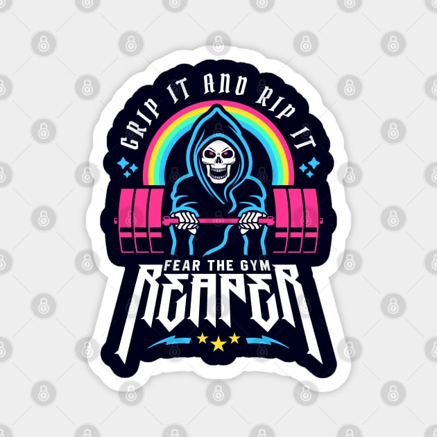 Fear The Gym Reaper - Grip It and Rip It - Funny Fitness Pun Magnet by brogressproject