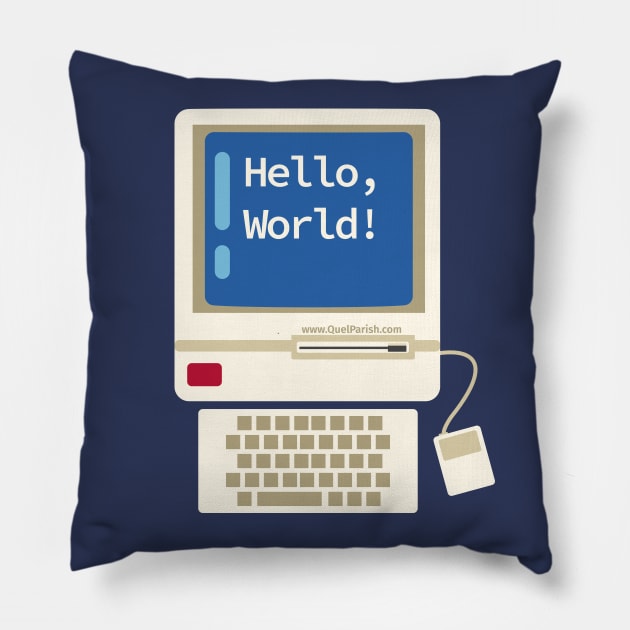 Hello World Vintage Desktop Computer Pillow by quelparish