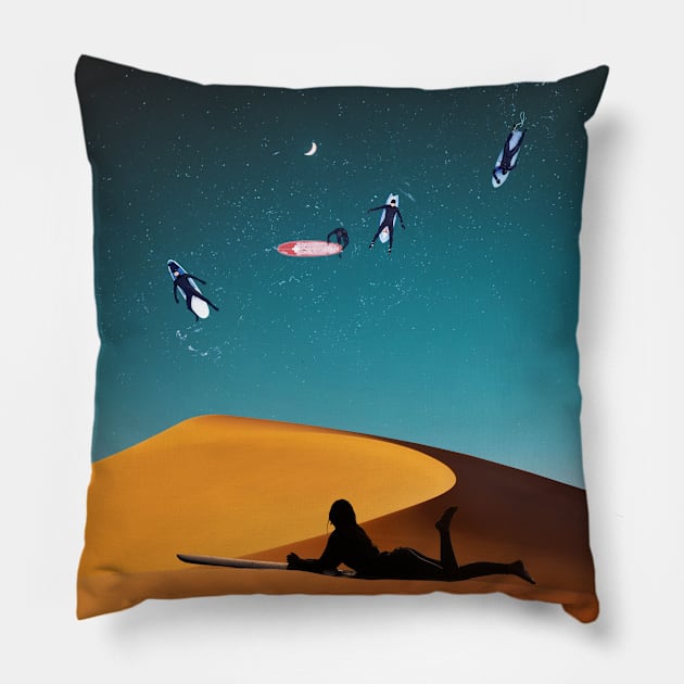 DESERT SURFING Pillow by karadoc