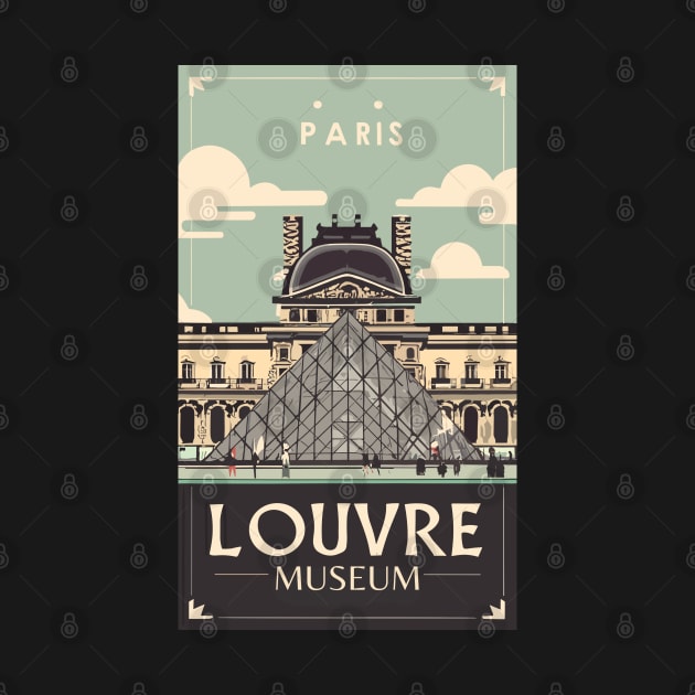 A Vintage Travel Art of the Louvre Museum in Paris - France by goodoldvintage