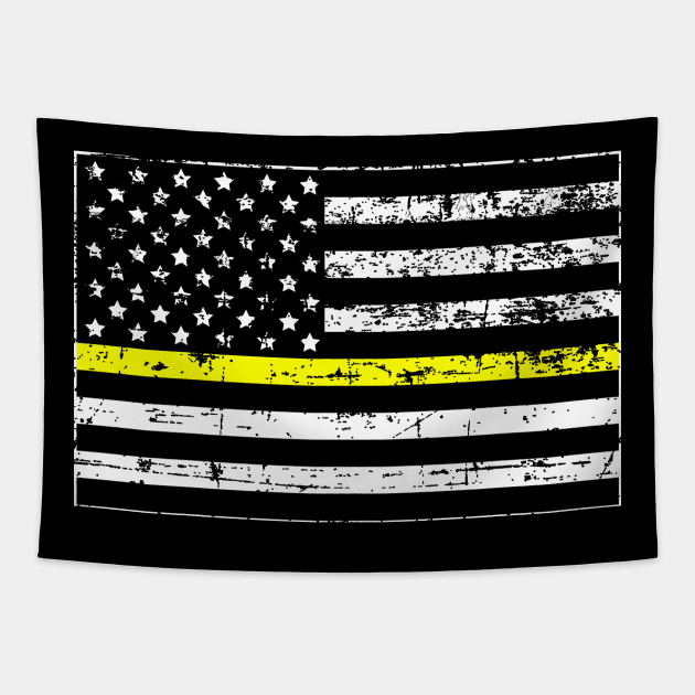 Thin Gold Line Distressed American Flag Tapestry by YouthfulGeezer