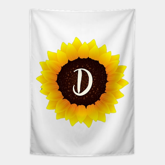 Floral Monogram D Bright Yellow Sunflower Tapestry by floralmonogram