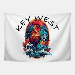 Key West Rooster Design, with Black Lettering Tapestry