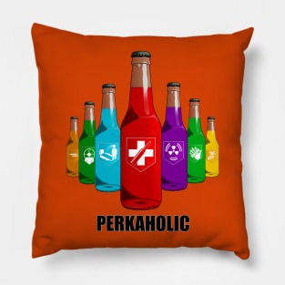 Zombie Perks in Triangle Perkaholic on Orange Pillow