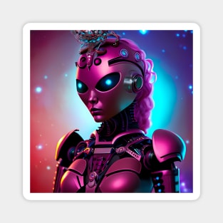 A pink robot space queen ruler of the galaxy. Magnet