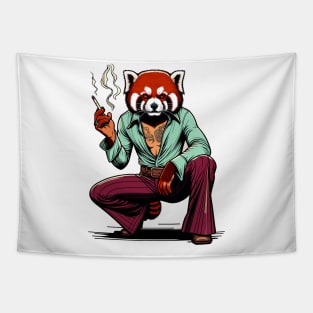 Retro Rebel: 70s Fashion smoking red panda in Shades Tapestry