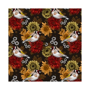 Goldfinch and chrysanthemum flowers T-Shirt