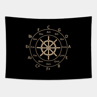 Circle of Fifths Ship Steering Wheel Light Brown Tapestry