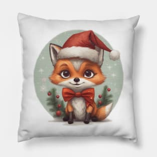 cute little fox cub wearing a santa hat Pillow