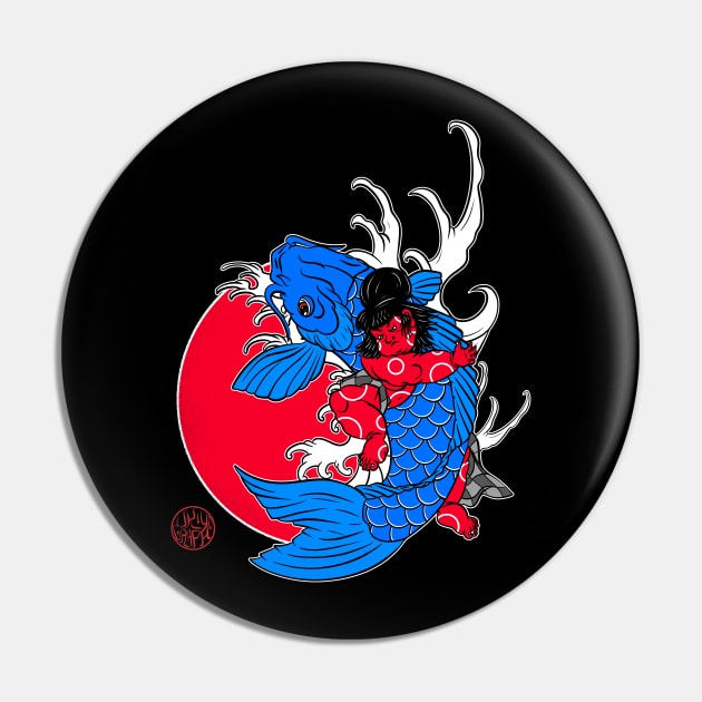 Kintaro and the Koi carp Pin by Ukiyograph