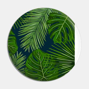 Monstera and Palm Tropical Leaves on Midnight Blue Pin