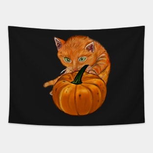 Pumpkin and ginger cat in Autmn Tapestry