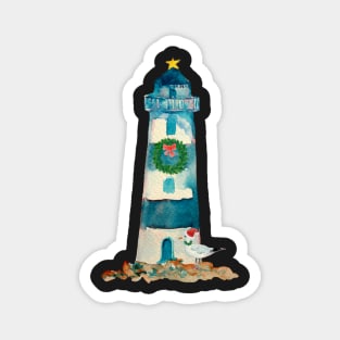 Christmas Watercolor Lighthouse Magnet