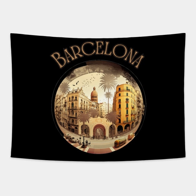 Barcelona Spain Travel Street Art - Retro Vintage Tapestry by stickercuffs