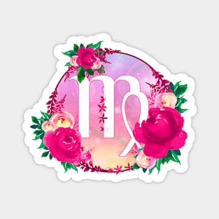 Virgo Zodiac Horoscope Pink Floral Monogram Magnet