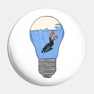 Scuba Diver in a lightbulb creative handdrawn Gift Pin