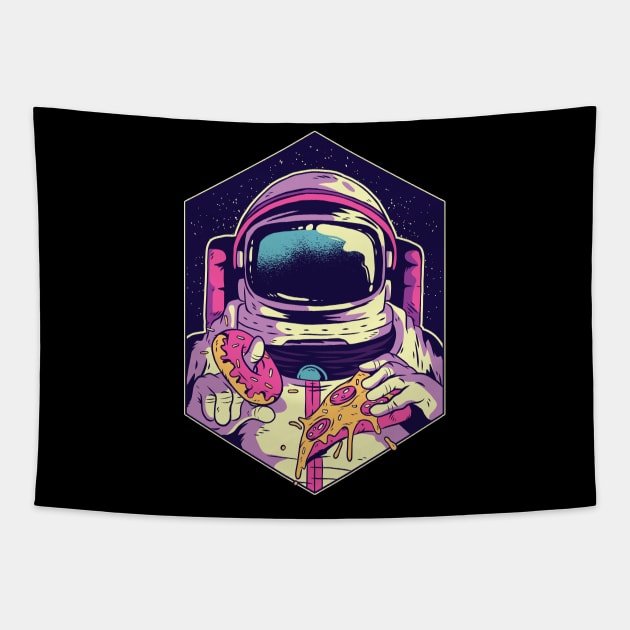 Astronaut eating Donut and Pizza Tapestry by madeinchorley