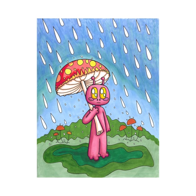 Alien Holding Mushroom Umbrella In The Rain 1 by JadedOddity