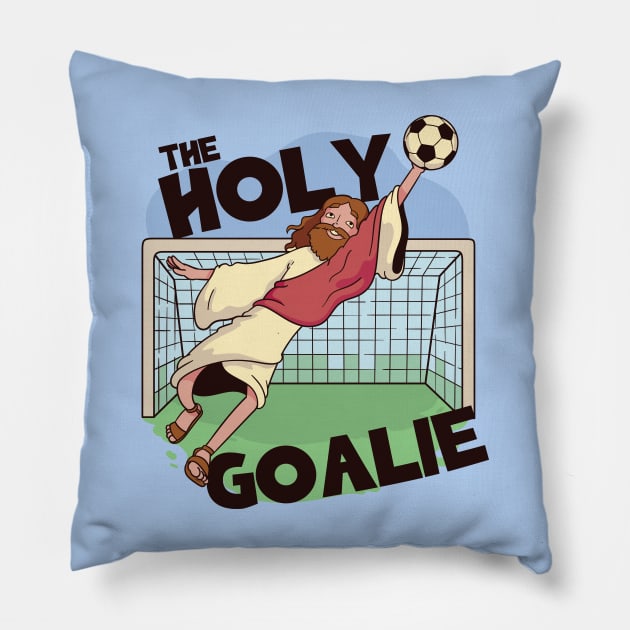 The Holy Goalie, Jesus Saves // Funny Jesus Cartoon Pillow by SLAG_Creative