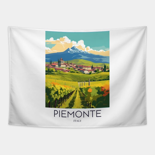 A Pop Art Travel Print of Piemonte - Italy Tapestry by Studio Red Koala