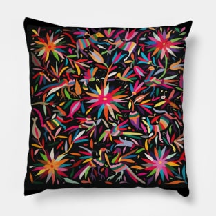 Otomí Mexican multicolor embroidery colorful traditional print flowers and animals interior design Pillow