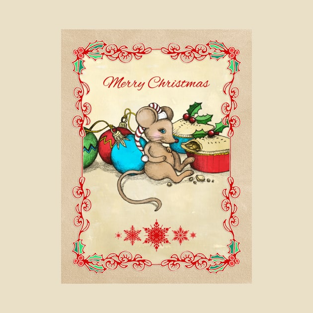 Love, Joy, PIE! Merry Christmas! Cute mouse illustration by micklyn