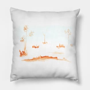 Landscape, watercolor, background, nature, trees, autumn, summer, rural landscape, tranquility, meditation Pillow