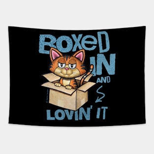 Cute Cartoon Cat Sitting In Box Tapestry