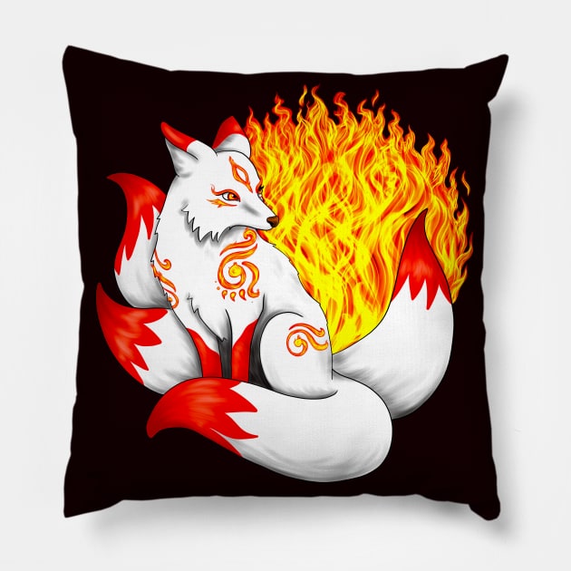 Red Kitsune Fox Pillow by Lady Lilac